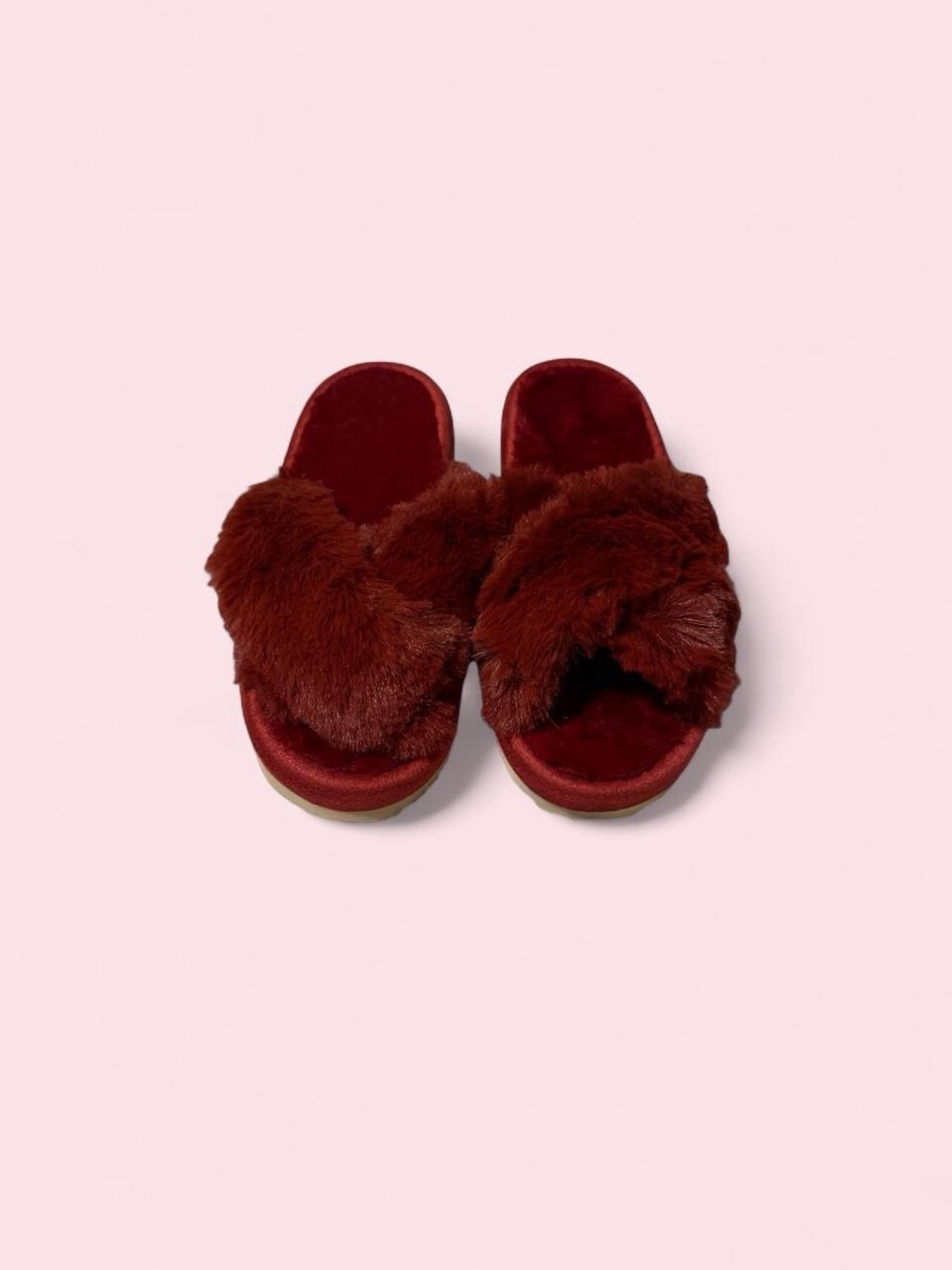 Cozy Faux Fur Cross-Band Slides - Burgundy